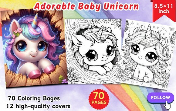 Download 70 Pages of Adorable Baby Unicorn - 70 pages Collection